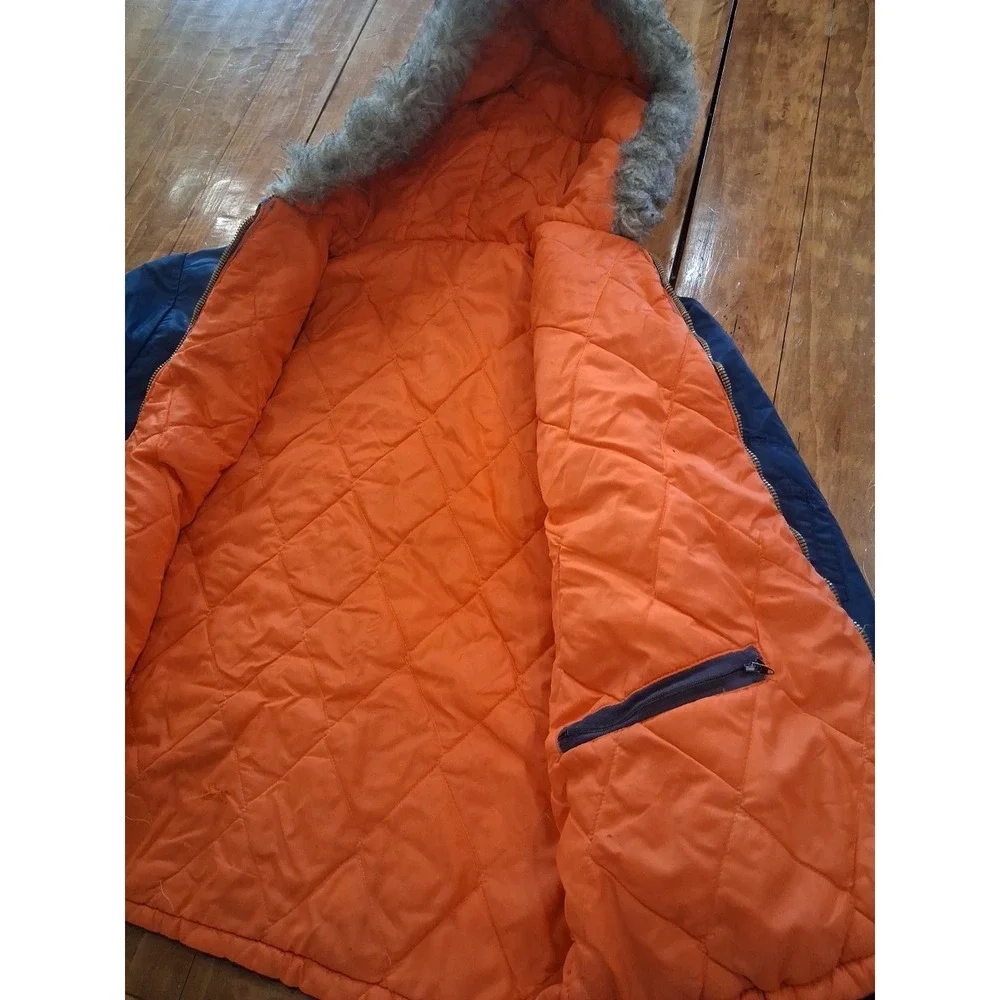 VTG Mens Unitog Union Bomber Jacket Fur Hood Mens Large 42R Blue Orange 1960's